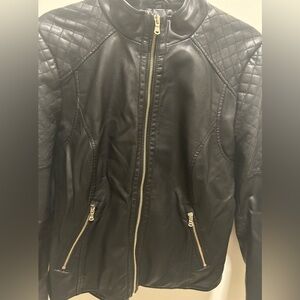 Guess Black Quilted Faux Leather Moto Jacket